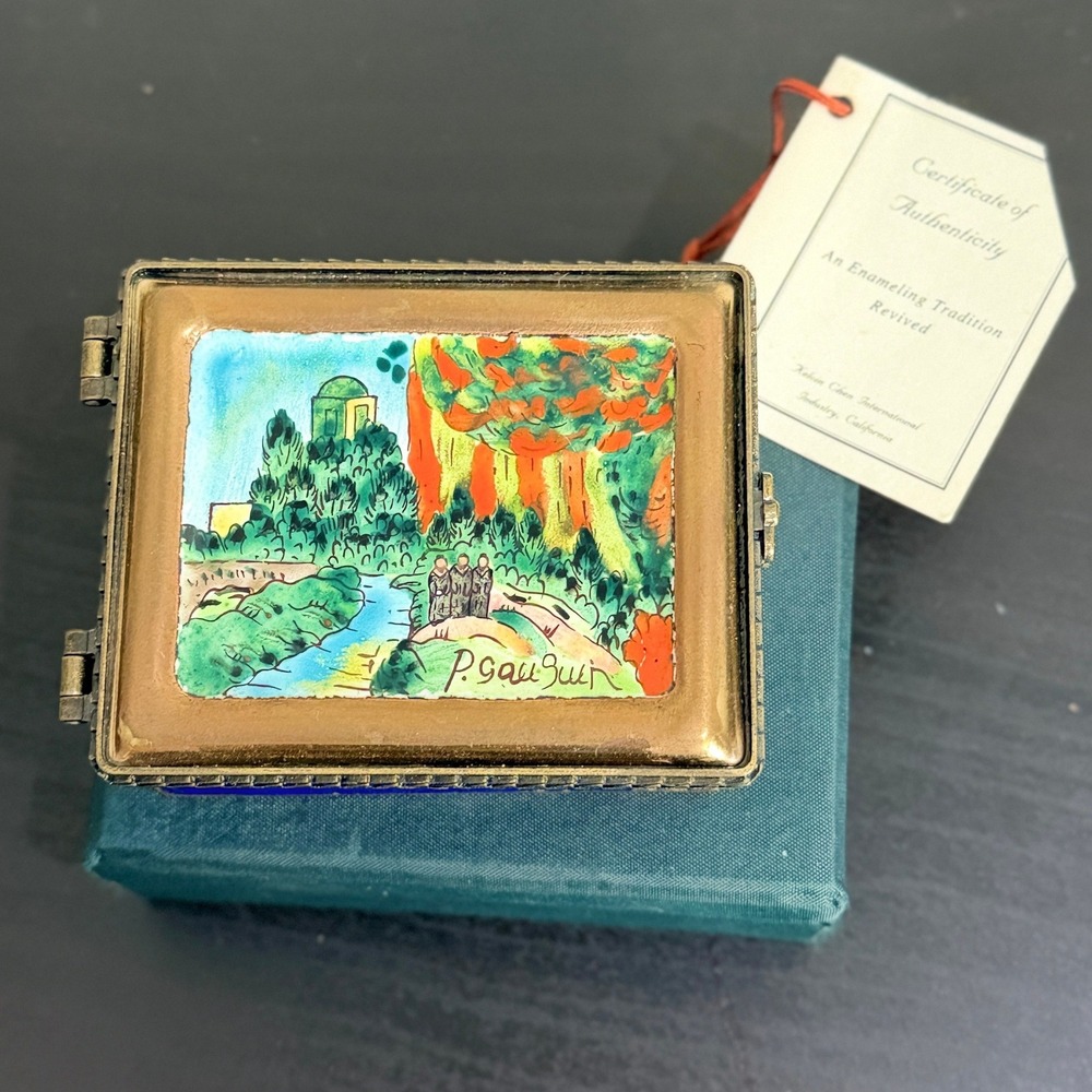 Kelvin Chen Enamel Trinket Box No 242 Paul Gauguin Art Miniature Blue Brass